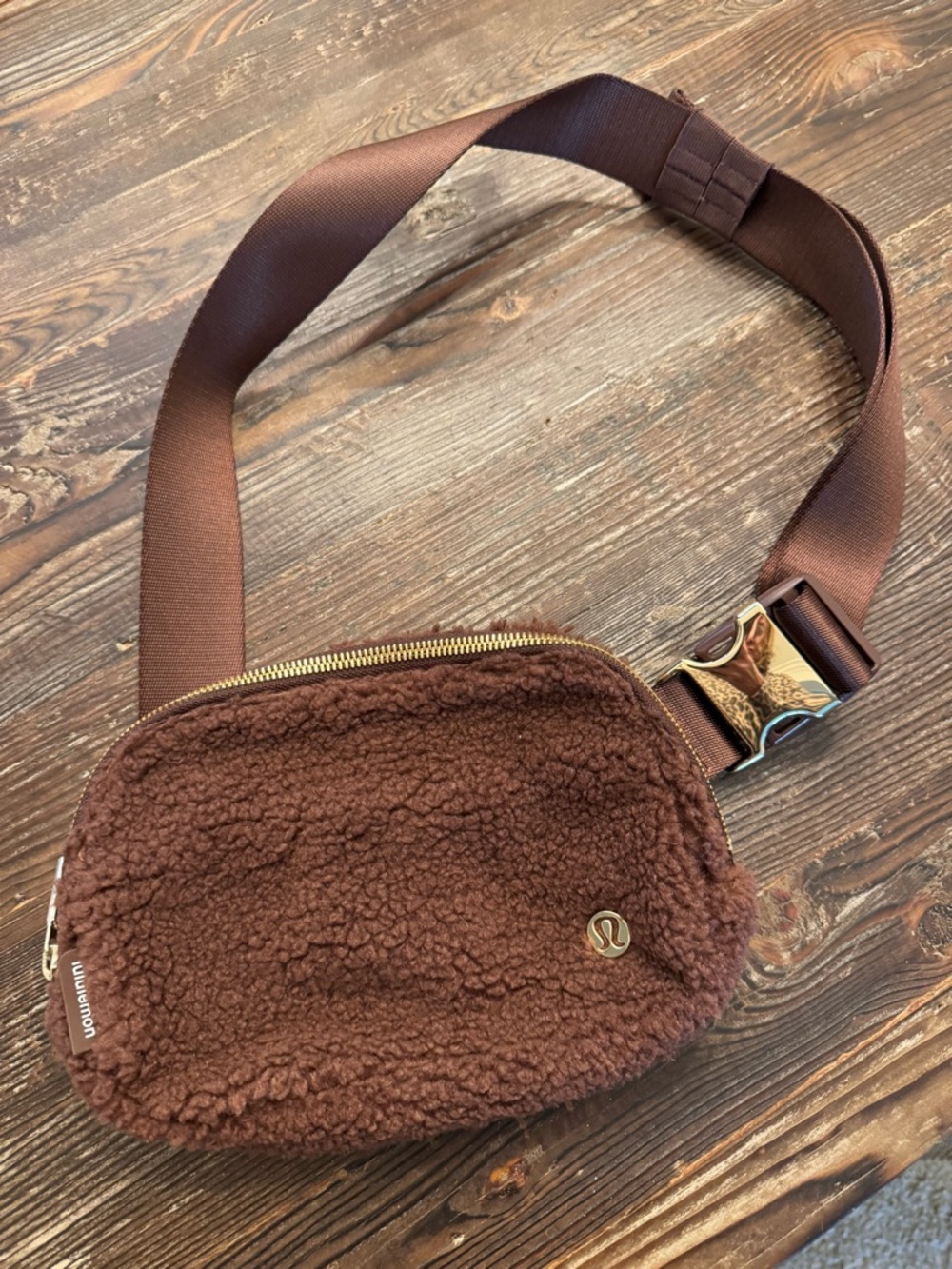 lululemon Brown Sherpa Waist Pack with Gold Hardware